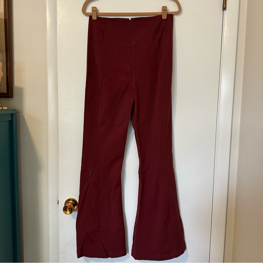 Free People Real Deal Slit Flare Stretch Pants Maroon Womens Large Boho - Picture 11 of 12